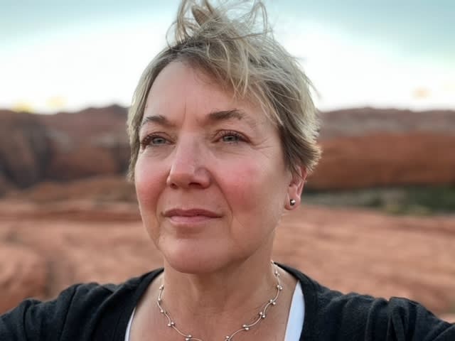 Nancy Monson post-yoga glow at Snow Canyon